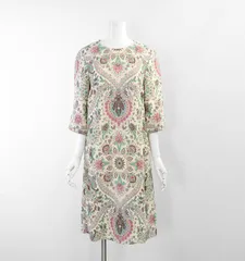 ETRO ◆ フローラル ペイズリー 7分袖 ワンピース ベージュマルチ サイズ38 ストレッチ ひざ下丈 ドレス イタリア製 エトロ ◆GG62のサムネイル
