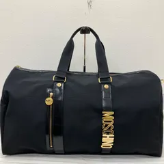 Y5672　MOSCHINO　モスキーノ　ボストンバッグ　 2way　大容量　旅行　ブラック系　黒　 ロゴ　ゴールド金具　ナイロン　レディースのサムネイル