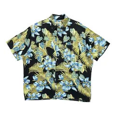 USA 古着 Munsingwear マンシングウェア レーヨン アロハシャツ ハワイアンシャツ 総柄 植物柄 メンズL ブラック BF5272のサムネイル