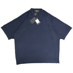 新品タグ付き 90年代 イタリア製 MONDO di Marco Vネック ハイゲージニット 半袖セーター ネイビー(メンズ L)中古 古着 Y5394
