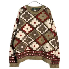 90年代 ORVIS オービス ウールニットセーター 総柄 マルチカラー(メンズ L)中古 古着 Y5471のサムネイル