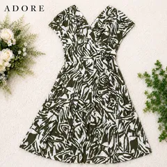 ADORE アドーア 夏 総柄 カシュクール ワンピース 38 M カーキ系のサムネイル