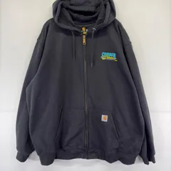 古着 カーハート Carhartt ジャケット ワンポイント 大きいサイズ ロゴ スウェット パーカー フルジップ 刺繍 2XL  ブラック メンズのサムネイル