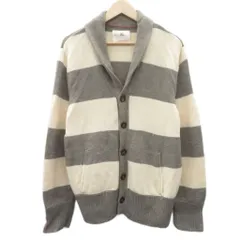バナナリパブリック BANANA REPUBLIC ニットカーディガン ミドル丈 ショールカラー ボーダー柄 XL グレー オフホワイト /SY42 ■GY99のサムネイル