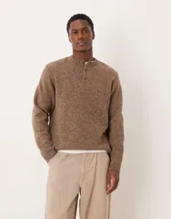 エイソス メンズ アウター ニット・セーター ヘンリーネック ASOS DESIGN relaxed knitted henley neck sweater BROWN ブラウンのサムネイル