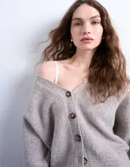 トップショップ レディース アウター カーディガン Vネック ニット Topshop knit Vneck slouchy cardigan in oat Oatのサムネイル