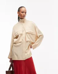 エイソス レディース アウター ジャケット・ブルゾン ハイネック サテン ASOS DESIGN satin shacket with concealed placket and high neckのサムネイル