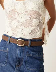 エイソス レディース アクセサリー ベルト スエード ジーンズ ASOS DESIGN faux suede square buckle waist and hip jeans belt in choのサムネイル