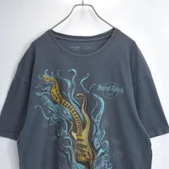 Hard Rock Cafe ギター炎モチーフ刺繍 スーベニアTシャツ グランジロック チャコールグレー USED ヴィンテージ ビンテージ 古着 メンズ Lのサムネイル