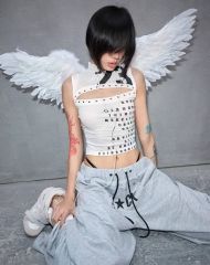 エンジェルウィング デザイン プリント 半袖Tシャツ Y2K フェアリー