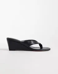 エイソス レディース シューズ サンダル ASOS DESIGN Harlow flip flop wedge sandals Black ブラックのサムネイル