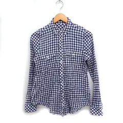 パンソー Pinceau ギンガムチェック シャツ ブラウス 長袖 コットン 綿 38 ネイビー 紺 /FT22のサムネイル