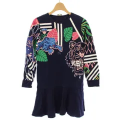ケンゾー KENZO ワンピース クルーネック ひざ丈 総柄 長袖 12A/152 紺 /TKのサムネイル
