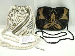 平和屋着物▼和装小物　ビーズバッグまとめて２点　インド刺繍　手刺繍　巾着　ポシェット　未使用あり　逸品　CABJ1249juのサムネイル