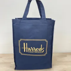 Harrods/ハロッズ トートバッグ ネイビー/紺 ゴールドロゴ刺繍 キャンバス地 エコバッグ/ショッピングバッグ[ON01075]のサムネイル