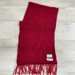 美品 ELLE PARIS エル カシミヤ 100% マフラー レッド 赤 ムーンバット製 フリンジ ストール/ショール[OZ02446]のサムネイル