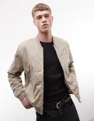 オールセインツ メンズ アウター ジャケット・ブルゾン ロゴ AllSaints Forres zip up logo bomber jacket beige ベージュのサムネイル