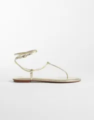 マンゴ レディース シューズ サンダル Mango strappy flatoe post sandals GOLD ゴールドのサムネイル