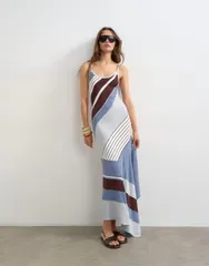 トップショップ レディース トップス ワンピース アシンメトリー ニット マキシ Topshop knit asymmetric striped maxi dress multi LIGHT BLUEのサムネイル
