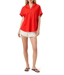 フレンチコネクション レディース トップス シャツ Vネック French Connection Rhodes Poplin Collared VNeck Short Sleeve Top Candiのサムネイル