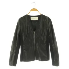 ダブルスタンダードクロージング ダブスタ DOUBLE STANDARD CLOTHING フェイクレザージャケット ジップアップ Vネック ノーカラー 36 ブラック /MY ■OSのサムネイル