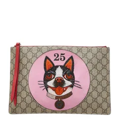 グッチ GGスプリーム ボスコ 犬 クラッチバッグ セカンドバッグ 506280 ベージュ系 マルチカラー PVC レザー スウェード レディース GUCCI【1-0276873】のサムネイル