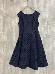美品 Rouge vif la cle ルージュヴィフ ラクレ ドット ジャガード ワンピース size38/紺  ■■◎レディースのサムネイル