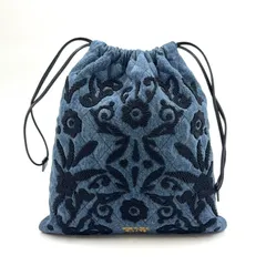 【新着】PRADA 刺繍 巾着 レザー、デニム ブルー ポーチ 1MU001のサムネイル