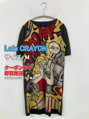 Lois CRAYON ロイスクレヨン ワンピース M ブラック ウール・ニット 前面プリント 半袖 ひざ丈 タイト レディースのサムネイル