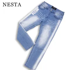 NESTA ネスタ 通年★ ロゴ刺 サイドロゴ ストレッチ ウォッシュ＆ヒゲ加工 スリム デニム パンツ ジーンズ Sz.32 メンズのサムネイル