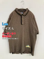 Lee リー ポロシャツ L ブラウン 無地 ワンポイント 前面プリント ライン柄 半袖 メンズのサムネイル