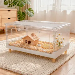 Yulezen 折りたたみ式アクリル透明ハムスターケージ、小動物用の快適で広々とした居住空間（ハムスター、モルモット、リスに最適） (70x43.5x34cm)のサムネイル