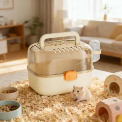 IYOIYA ハムスター キャリーケース 給水機付き ゴールデン 持ち運び 移動 ケージ プラスチック ジャンガリアン ドワーフ ラット 小動物 おでかけ ケース 軽量 通気 漏れない 丸洗い 透明 防災 病院のサムネイル