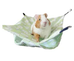 ふく福 通气性 小動物用ハンモック メッシュ ハムスター ハンモック ベッド 寝床 ペット モモンガ ハンモック 二重層 3サイズ 夏用 鳥 吊り下げ 巣 ぶらんこ 遊び場 適用小さな子猫 小さなペット(34*34CM, 緑)のサムネイル