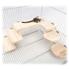 Rimikuru ハムスター 木製 踏み台 ステージ ステップ ペット用品 アクセサリー シマリス モモンガ チンチラ セット (5点セット)のサムネイル