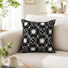 クッションカバー ダマスク柄 刺繍 ホワイト×ブラック 45×45cm - メルカリ