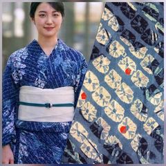 美品】有松鳴海絞り 浴衣 高級浴衣 藍染 総絞り 肩当て居敷当てあり 紺