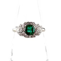 純プラチナPt1000 天然エメラルド1.00ct ダイヤリング 12.5号 プラチナ 