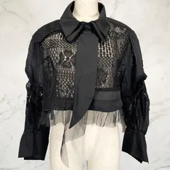 未使用品　EIKO KONDO　エイココンドウ　ショート丈　ジャケット　レース　チュール　メッシュ　ダブルジップ　ポリエステル　アクリル　綿　アウター　ブラック　黒　黒色　レディース 40サイズのサムネイル