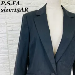 P.S.FA レディース テーラードジャケット 15AR ブラック ストライプ 大きいサイズ ビジネス オフィス 【011614】のサムネイル