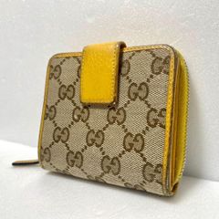 GUCCI グッチ GGキャンバス 二つ折り財布 イエロー レザー スナップ式
