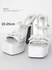 ホワイト [SH040-B-2605]【ANGEL R/エンジェルアール】15.5cmヒール/ ビジュー/ アンクルストラップ風/ グリッター/ オープントゥ/ ハイヒール /サンダルのサムネイル