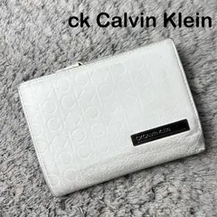 ck CALVIN KLEIN シーケーカルバンクライン 二つ折り財布 ロゴ型押し メタルプレート ホワイトのサムネイル