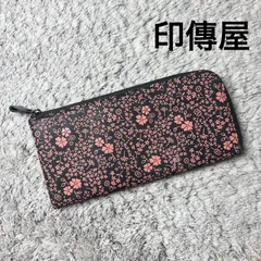 INDEN-YA 印傳屋 長財布 L字ファスナー 黒革 ピンク漆 花柄のサムネイル