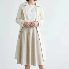 フォクシー FOXEY リネン タック フレア スカート ベージュ 麻 近年モデル 美品 38 Sサイズ 6F057のサムネイル