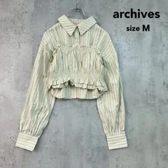 archives アルシーヴ M イエロー系 ストライプビスチェシャツ セット ブラウス 長袖 シャーリング フリル クロップド丈 ショート丈 キャミソール 2way レイヤード トップス 06-0768 ★ ■◇のサムネイル
