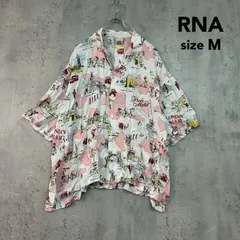 RNA アールエヌエー M ホワイト ピンク PMロンドンスーベニアシャツ PINK MOTEL オープンカラー 開襟 半袖 ブラウス トップス 総柄 マップ イラスト プリント レーヨン とろみ オーバーサイズ B-2719 ★ ■◆のサムネイル