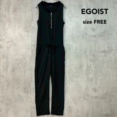 EGOIST エゴイスト F ブラック オールインワン サロペット つなぎ ノースリーブ フロントジップ ウエストリボン ゴム テーパード パンツ ロング丈 ボトムス 無地 カジュアル モード 10904164 ★ ■◆
