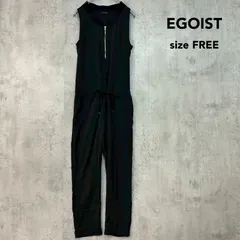 EGOIST エゴイスト F ブラック オールインワン サロペット つなぎ ノースリーブ フロントジップ ウエストリボン ゴム テーパード パンツ ロング丈 ボトムス 無地 カジュアル モード 10904164 ★ ■◆のサムネイル