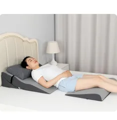 新品 腰枕 腰クッション 背あて ランバーサポート 三角枕／傾斜枕｜三角型 就寝用 足上げ 体圧分散 体位変換 高齢者向け テレビ枕/なだらか枕 首・背中・腰サポート 読書用 妊婦用 お年寄り 体にフィット エクストラロング枕ウェッジ (ベーシックモデル＋高低のサムネイル